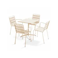 ensemble table de jardin et 4 fauteuils en métal ivoire - palavas