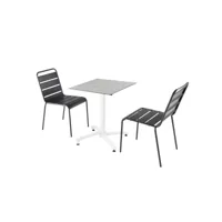 ensemble table stratifié béton gris et 2 chaises gris