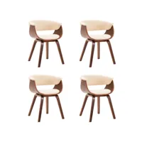 chaise de salle à manger bois marron courbé et similicuir beige kobaly- lot de 4