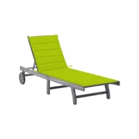 chaise longue de jardin avec coussin gris bois d'acacia solide 14