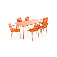 ensemble table de jardin et 6 fauteuils en métal orange - palavas