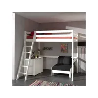 paris prix - pack - lit mezzanine enfant, commode & fauteuil-lit pino 140x200cm blanc