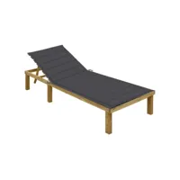 transat chaise longue bain de soleil lit de jardin terrasse meuble d'extérieur avec coussin anthracite bois de pin imprégné helloshop26 02_0012283