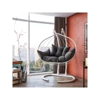 fauteuil suspendu double assilem 150x189cm métal blanc et tissu anthracite