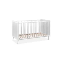 lit bébé à barreaux en bois blanc imprimé cannage - lt7085