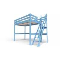 lit mezzanine bois avec escalier de meunier sylvia 120x200 bleu pastel 1120-bp