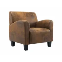 fauteuil chaise siège lounge design club sofa salon marron synthétique daim helloshop26 1102206par3
