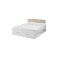 lit adulte 180x200 avec tiroirs intégrés - collection floyd, coloris blanc effet bois
