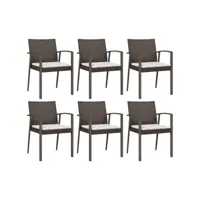 chaises de jardin coussins lot de 6 marron 56,5x57x83 cm rotin