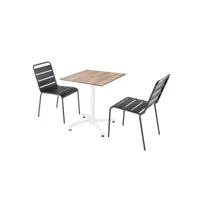 ensemble table de terrasse stratifié chêne foncé et 2 chaises gris
