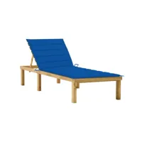 chaise longue  bain de soleil transat avec coussin bleu royal bois de pin imprégné meuble pro frco92151