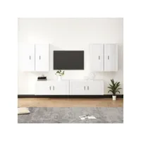 6 pcs ensemble de meubles tv contemporain  bancs tv armoires tv  blanc brillant bois d'ingénierie meuble pro frco56638