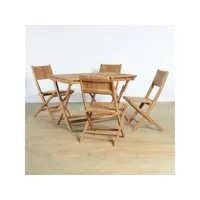 ensemble de jardin table en teck et 4 chaises pliantes pk27004