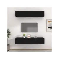 4 pcs meubles tv mondernes banc tv de salon noir 80x30x30 cm bois d'ingénierie -neww92709