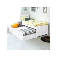 giulia - lit gigogne avec rangement en bois blanc 90 x 190 cm