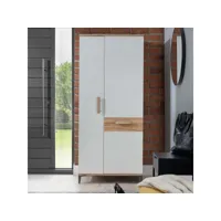 armoire 2 portes battantes chêne miel-blanc - apodis - l 85 x l 56 x h 197 cm