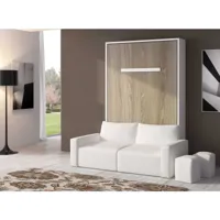 lit escamotable vertical 140x190 avec canapé coffre espacia-façade noyer-canapé beige