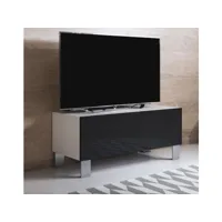 meuble tv 1 porte  100 x 42 x 40cm  pieds en aluminium  blanc et noir finition brillante   modèle luke h1 tvsd031whblpa-1box