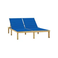 chaise longue double  bain de soleil transat et coussins bleu royal pin imprégné meuble pro frco17013