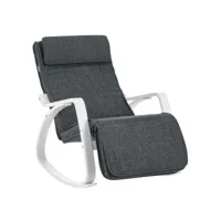 fauteuil à bascule en bois de bouleau chaise berçante avec repose-pieds réglable en 5 angles imitation lin capacité de charge 150 kg salon gris foncé helloshop26 12_0002780