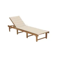 transat chaise longue bain de soleil lit de jardin terrasse meuble d'extérieur pliable avec coussin bois d'acacia solide helloshop26 02_0012848