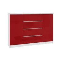 oscar - buffet contemporaine salon/séjour/salle à manger 138x99x40 cm - 4 tiroirs larges + 2 portes - commode moderne - blanc/rouge laqué