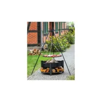 grille barbecue sur trépied + brasero avec range bois solafa en acier noir 111220-111246