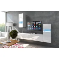 ensemble meuble tv concept 53-53-hg-w-2-1a blanc brillant 203 cm vivadiscount-7007
