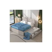 lit rembourré double extensible avec trois tiroirs, lit escamotable, tête de lit réglable, beige, 140x200cm moselota