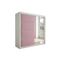 armoire de chambre tapila 2 blanc/rose 200 avec 2 portes coulissantes style contemporain penderie (tringle) avec étagères