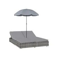 lit de jardin avec parasol polyester et résine tressée gris uvo