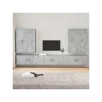 7 pcs ensemble de meubles tv contemporain  bancs tv armoires tv  gris béton bois d'ingénierie meuble pro frco68755