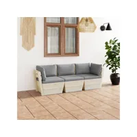 canapé fixe 3 places palette de jardin  sofa banquette de jardin avec coussins bois d'épicéa meuble pro frco54623