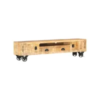 meuble tv  banc tv armoire de rangement 150x30x37 cm bois solide de manguier meuble pro frco14345
