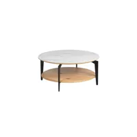 table basse ronde acier-bois-céramique - tocsa - l 85 x l 85 x h 39 cm - neuf