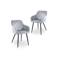 kafka - lot de 2 chaises en velours gris pieds en métal noir kafka-vel-gri