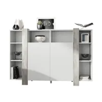 meuble blanc mat et  aspect béton (l-h-p) : 149 - 101 - 34 cm