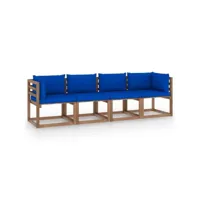 canapé fixe 4 places palette de jardin  sofa banquette de jardin avec coussins pin imprégné meuble pro frco95049