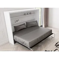 lit escamotable horizontal 90x180 cm avec étagères intérieures rankar - bleu ciel - anthracite - ...