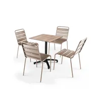 ensemble table de jardin stratifié  chene clair et  4 chaises taupe