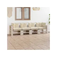 canapé fixe 4 places palette de jardin  sofa banquette de jardin avec coussins bois de pin meuble pro frco92625
