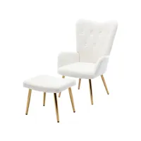 fauteuil chaise longue en polaire teddy avec repose-pieds blanc