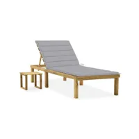 chaise longue de jardin avec table et coussin  bain de soleil transat pin imprégné meuble pro frco59346