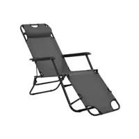 chaise longue pliable tissu gris et métal cordi - lot de 2