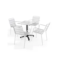 ensemble table de jardin stratifié marbre et 4 fauteuils blanc