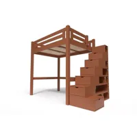 lit mezzanine adulte bois + escalier cube hauteur réglable alpage 160x200  chocolat alpag160cub-ch