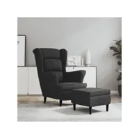 fauteuil à oreilles avec tabouret gris foncé velours meuble pro frco13118