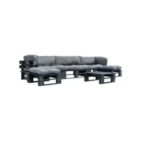 lot de 6 canapés de jardin palette  sofa banquette de jardin avec coussins gris bois meuble pro frco57111