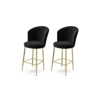 lot de 2 chaises de bar floranso velours noir et métal or
