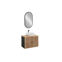 meuble vasque à poser + miroir led - 80 cm - sylve black wotan